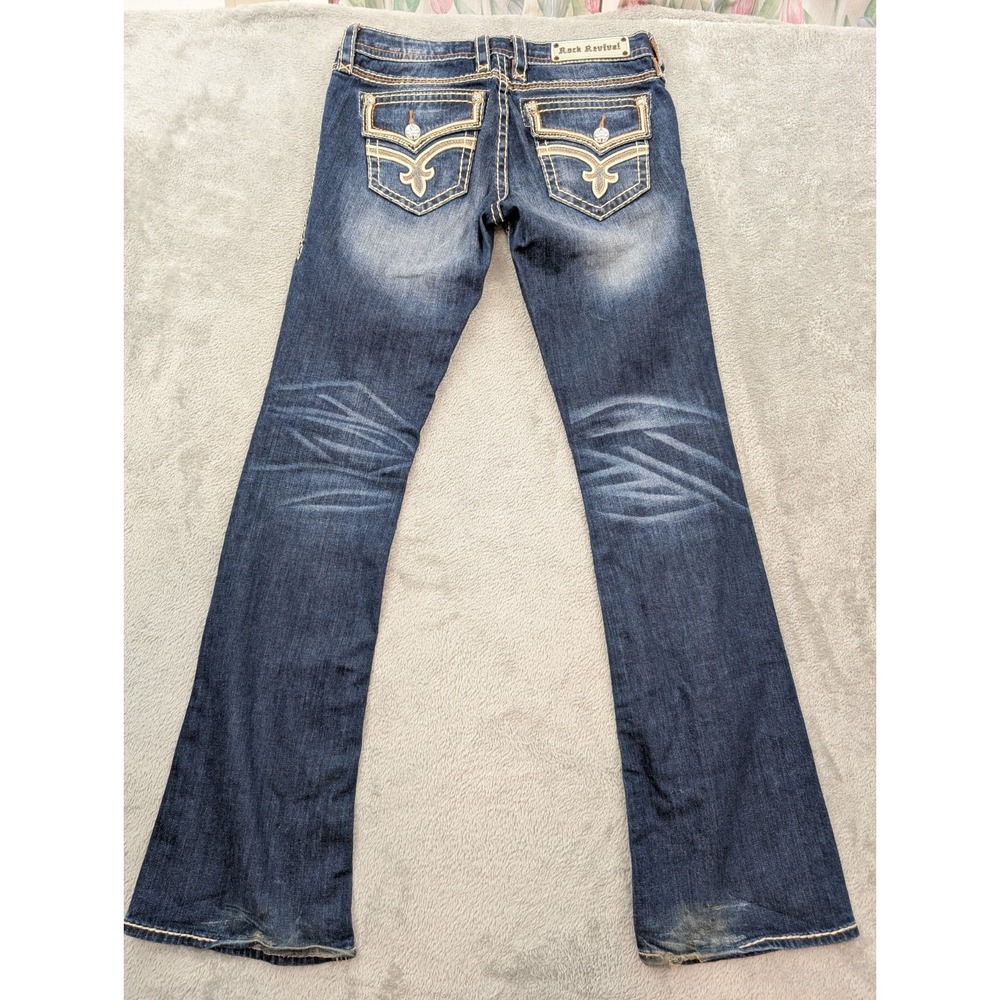 Rock Revival Womens Bootcut Jeans Blue Medium Wash Denim Embroidered Studded - Picture 12 of 16